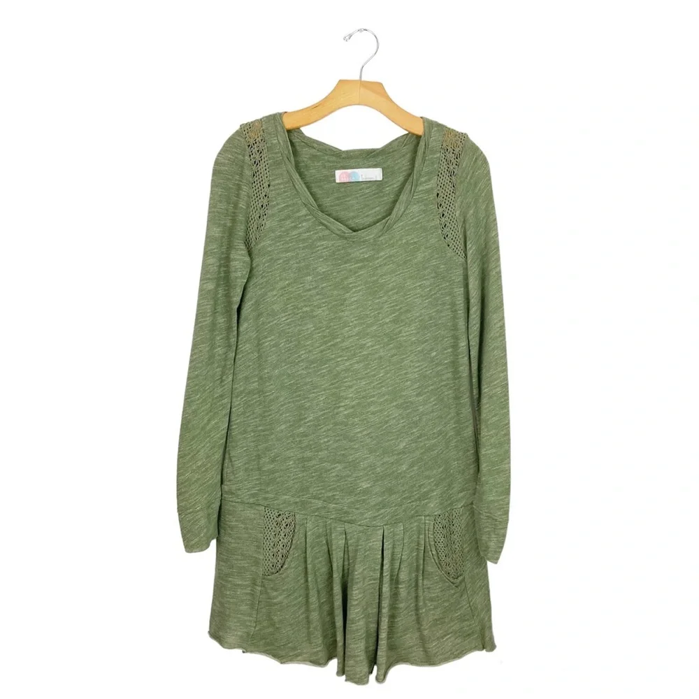 FP Beach Free People Light Green Knit Drop Waist Crochet Trim Dress Small